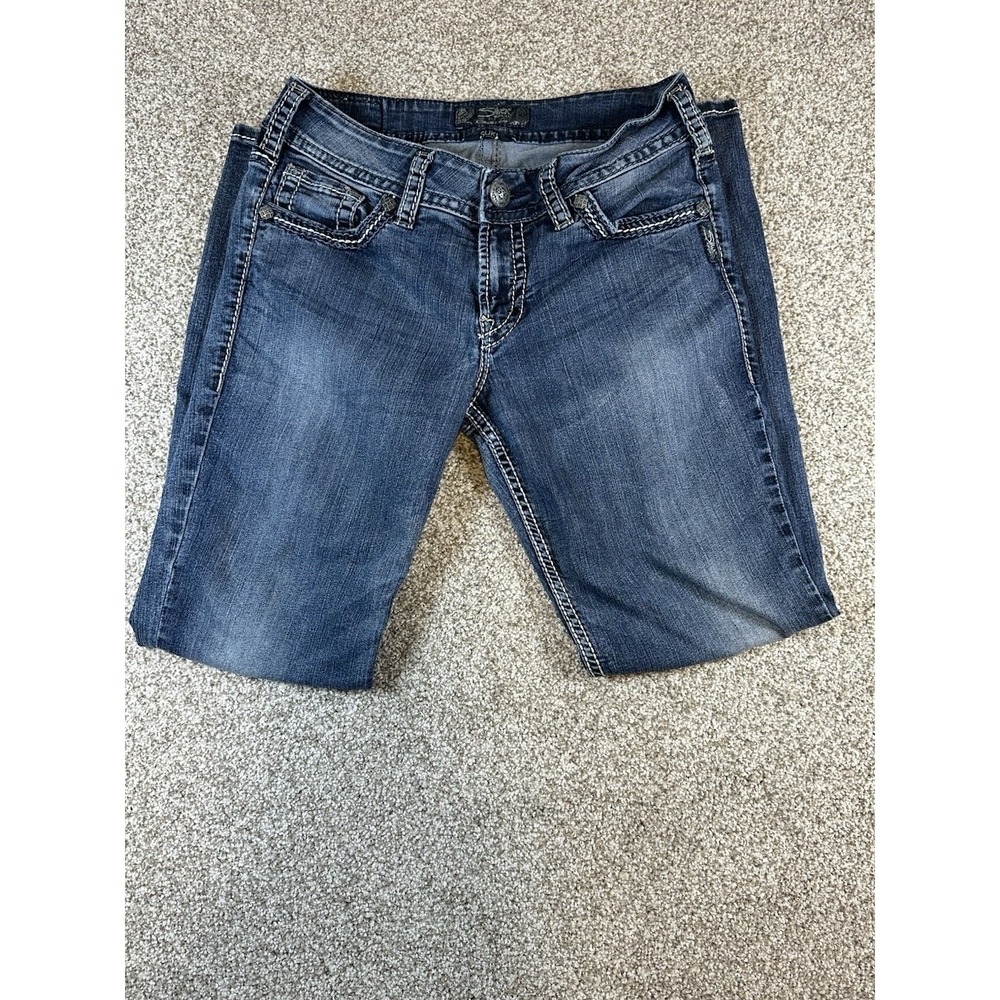 Silver Jeans Women 29 Blue Suki Bootcut Rodeo Western Thick Stitch Denim‎
